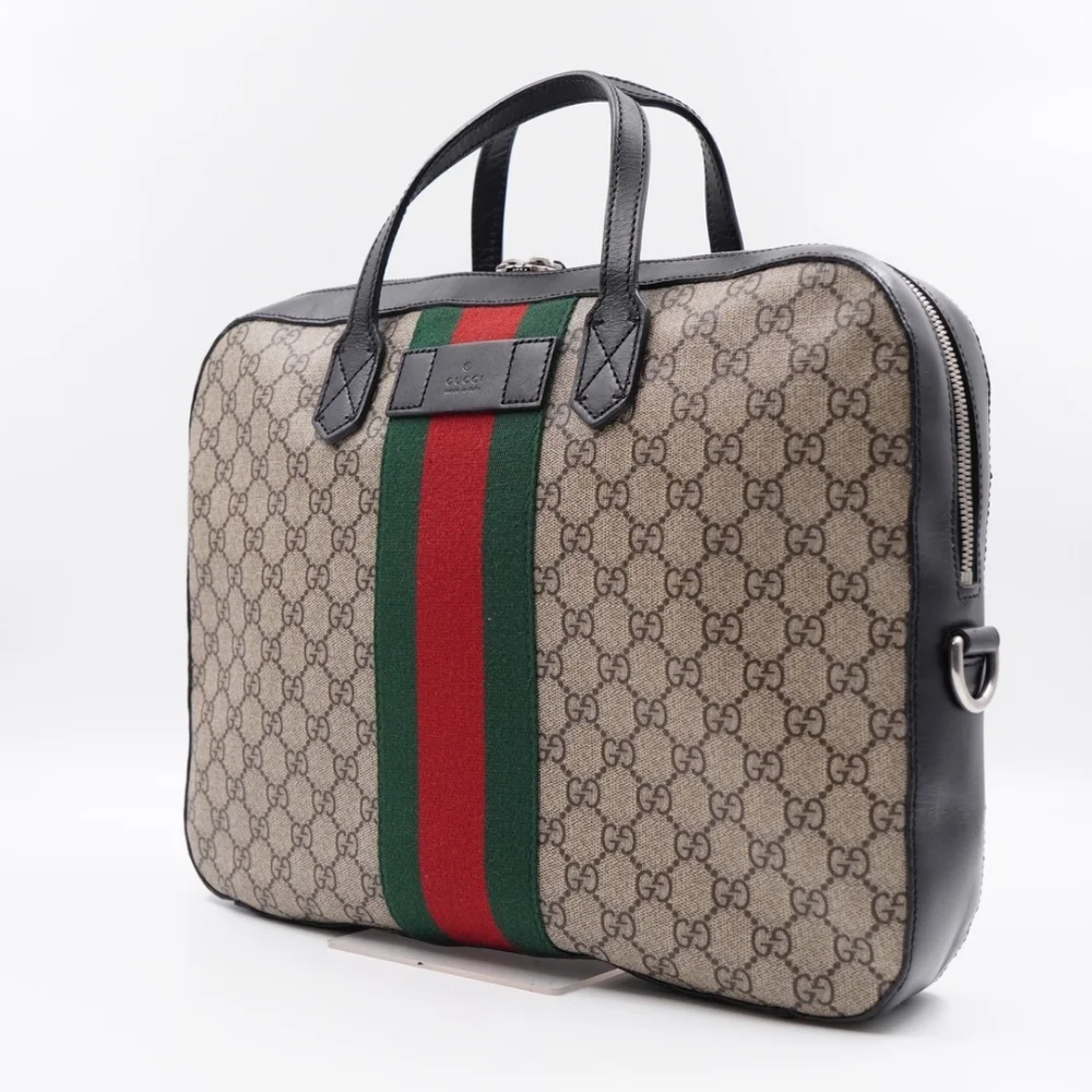 BZ48 💚Gucci GG Supreme Coated canvas web briefcase